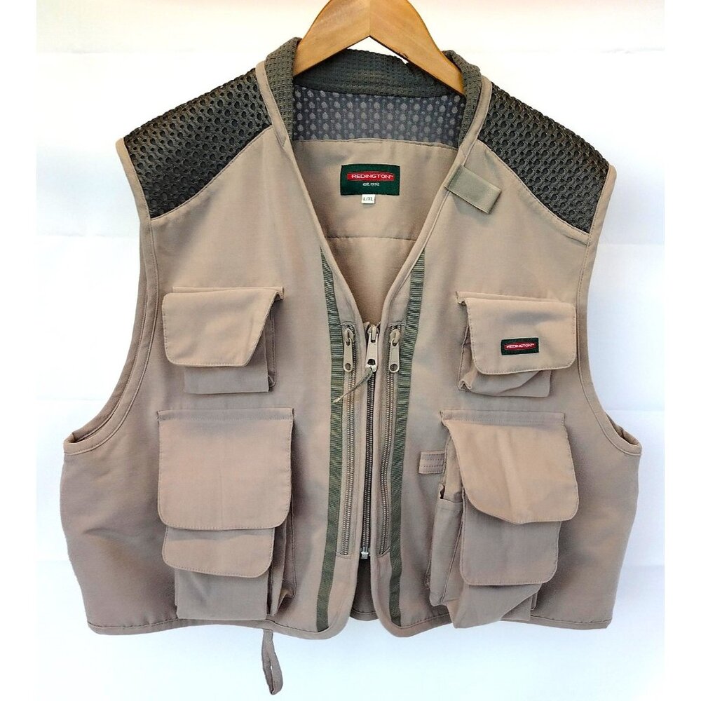 Redington Fishing Vest Large-XL Beige Mesh Pockets Zip